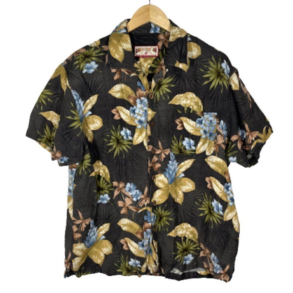 Caribbean Joe Men’s Linen Hawaiian Floral Tropical Shirt Size large